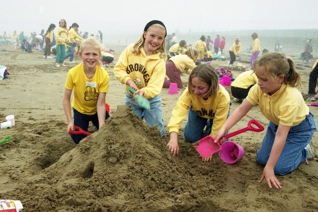 Pictured at a Sunderland sandcastle competition are Brownies,  Gill Bowman, Joy Hodgkinson, Sophie Urwin and Victoria Rudd. Can you guess the year?