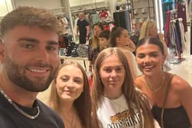 Love Island finalists Tom Clare (left) and Samie Elishi at Meadowhall shopping centre in Sheffield, with Rea Louise Sims' daughter Faith (second from left) and Rea's stepdaughter Ava Sims (second from right). Photo: Rea Louise Sims