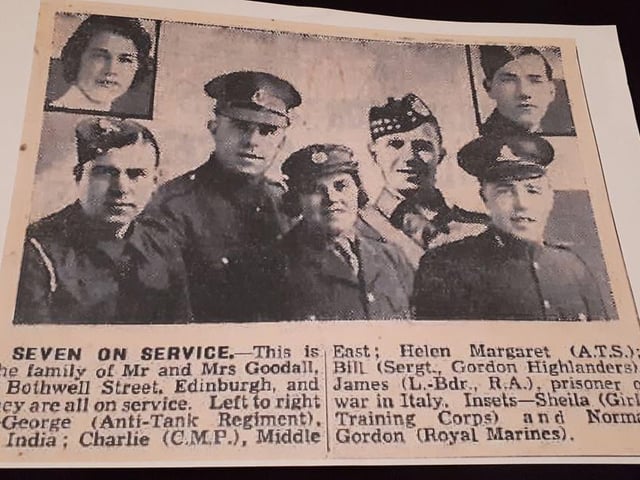 "My mother-in-law, surrounded by her brothers and sisters. Uncle George (front left) was killed in action on 18th April 1944. My husband, named George after his uncle, is very proud of his family's commitment to the war effort. Lest we forget."
