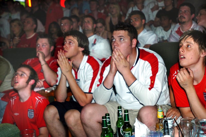 England fans watching England v France in the Old Monk pub in Norfolk  Street, Sheffield city centre in June 2004
