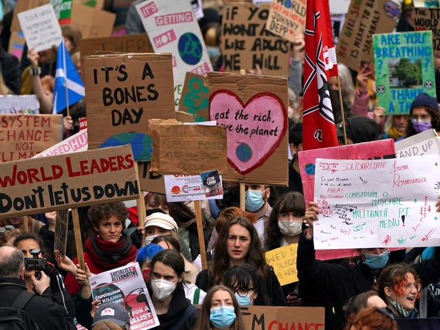 Demonstrators during the Fridays for Future Scotland march through Glasgow during the Cop26 summit in Glasgow.