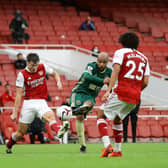Sheffield United's David McGoldrick scoring against Arsenal: David Klein/Sportimage