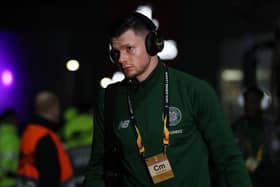 Oliver Burke arrives at the stadium ahead of the UEFA Europa League Round of 32 First Leg match between Celtic and Valencia at Celtic Park on February 14, 2019 in Glasgow, Scotland, United Kingdom.  (Photo by Ian MacNicol/Getty Images)