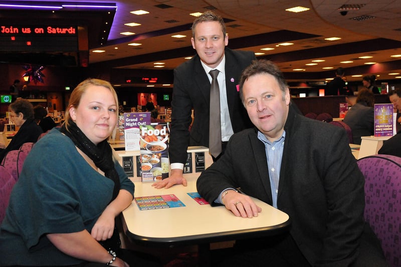 Mecca Bingo general manager Gavin Lee (standing) with Katie Usher (Matalan) and Russ Green (Hartlepool United) at the VIP party re-launch of the bingo club. Were you there?