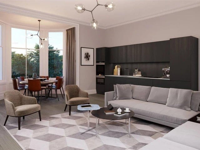 Not only would you be living in style but thanks to the sumptuous Georgian windows of the old building, the flats offers lovely views of Edinburgh and natural light pours into the immaculately designed space (photo: Rettie).