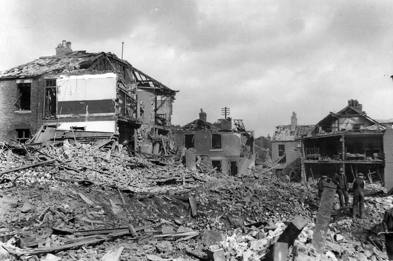 North Durham Street is pictured after a raid by German bombers in April 1941.