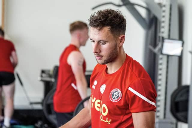 George Baldock hits the gym during Sheffield United's pre-season training camp in Portugal. Pictures: Sheffield United FC