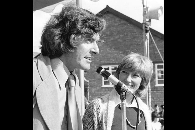TV presenters Lesley Judd and Peter Purves at HMS Collingwood autumn fair in 1973. The News PP1093