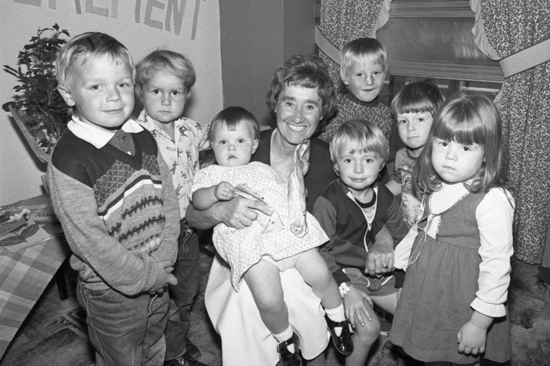 Back to September 1983 at Thompson Park Nursery where Elizabeth Wolfe retired with a picture with some the youngsters.