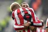 The two first half Sheffield United goalscorers lliman Ndiaye and Oliver McBurnie during the Sky Bet Championship match at The Hawthorns, West Bromwich.  Andrew Yates / Sportimage