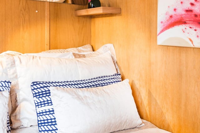 The boat has two double cabins, each with a TV and DVD player plus a recess with small bunk beds suitable for children under 10s, as well as a double sofabed in the living area.