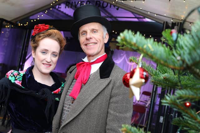 Pete Jones and Natasha Harper, main stage comperes at Kelham Island Museum Christmas Market