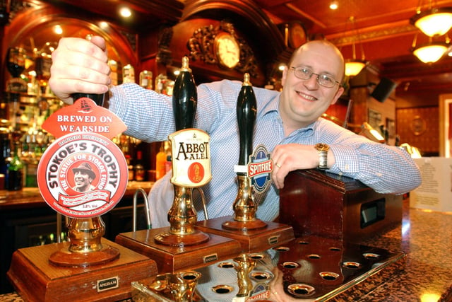 Back to 2004 and Fitzgerals landlord Matt Alldis was pictured with Stokoe Beer available for fans who were planning to watch the FA Cup semi final,  featuring Sunderland and Millwall.
