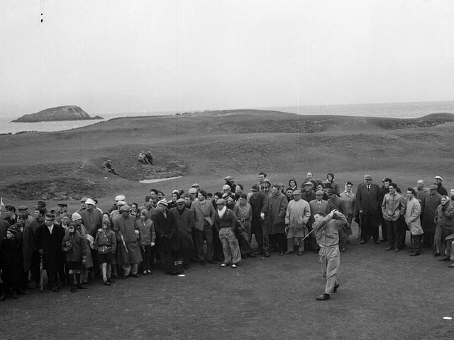The Scottish Boys Amateur Championships was held at North Berwick every year in the 1960s. A crowd of golf fans watch Finlay Morris in action in April 1963.
