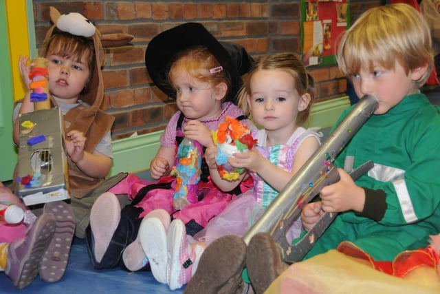 Who remembers this Cleadon Village Kindergarten scene showing youngsters having fun with their home-made instruments during a music day?