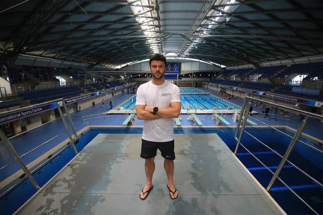Sheffield Diving Club training at Ponds Forge on April 12th 2021 as swimming pools reopen. Pictured is Head Coach Tom Owens. Picture: Chris Etchells