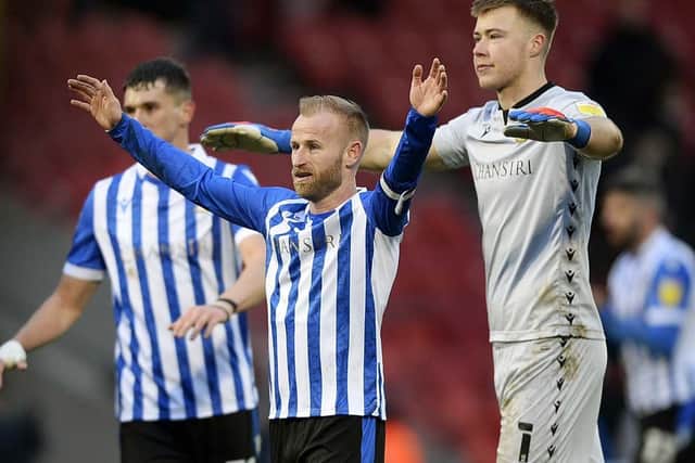 Sheffield Wednesday, lead by skipper Barry Bannan, celebrate their win over Doncaster Rovers.