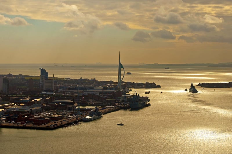 HMS Dragon sailing out of Portsmouth Harbour in March 2014. Taken by Lt Cdr Shaun Roster, MOD Fleetlands.