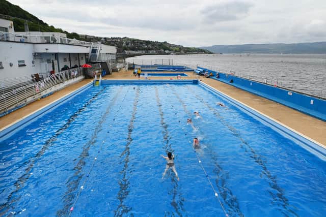 Views of Gourock pool a heated saltwater pool in Inverclyde.