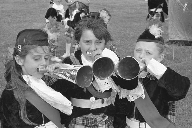 Julie Robson, Alison Ramshaw and Gillian Mountain do a little rehearsing before taking part in the Thorney Close Carnival in 1975.