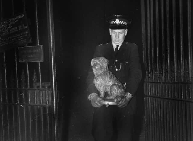 In August 1955 a car crashed into the statue's pedestal and sent the wee dog flying. Bobby had to be taken into police custody for the night.