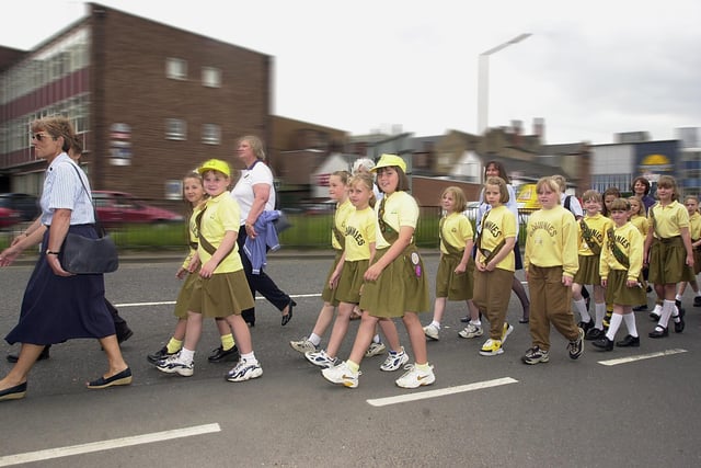 Some of the Brownies who took part in the Doncaster Civic Parade in 2001