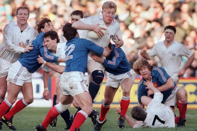 Now chairman of the Scottish Rugby Union’s board, Kelso farmer John Jeffrey, 61, played for his country 40 times between 1984 and 1991 as a flanker, also landing a place on 1989’s British and Irish Lions tour of Australia. Here he's seen being tackled by France's Franck Mesnel during a Five Nations game at Murrayfieldin Edinburgh in February 1990. (Photo: STF/AFP via Getty Images)