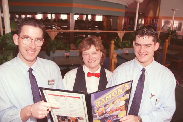 Lee Foulston, Karen Stephenson and Neil Smith of Damon's in 1998.