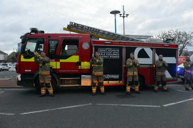 TWFRS crews could be seen implementing social distancing measures while taking part in Clap for Carers.