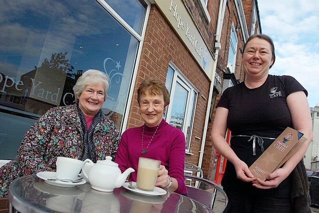 Owner of the Hope Yard Cafe Gillian Haskell with customers Pam Thomas and Delia Maw pictured in 2010