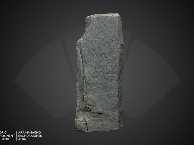 Found at Whithorn in Dumfries and Galloway, this memorial stone dates to the 5th Century and is inscribed in Roman capitals . It reads 'We praise thee as Lord! Erected by Latinus, aged 35, and his daughter".  This stone is one of the earliest Christian monuments in Scotland.