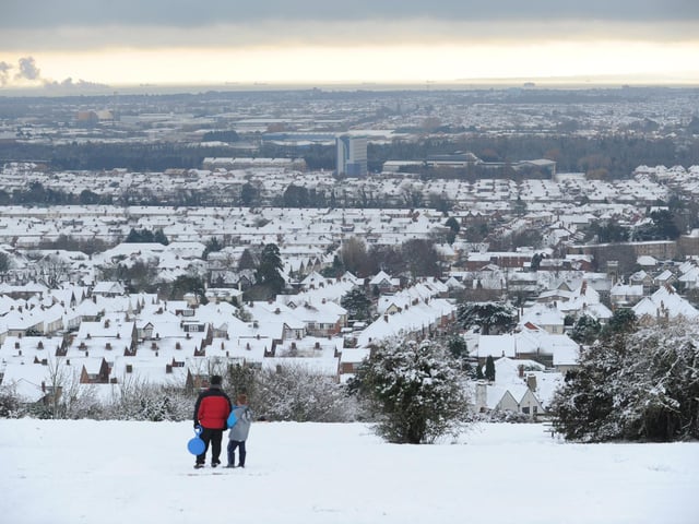 Wintry Portsmouth from Portsdown Hill .