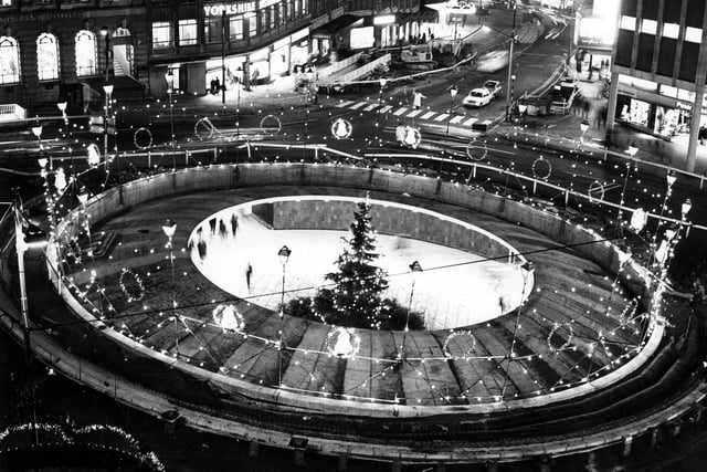 Christmas illuminations and the Christmas tree in the 'Hole in the Road', 1967
