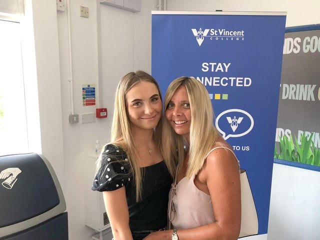 St Vincent Sixth Form College student Regan Cooke, 18, with her mum Helen said the last six months has been overwhelming - but she has achieved the grades that will take her to study Law at Bournemouth University. After receiving a Distinction* in law, a C in English language, and B in sociology.