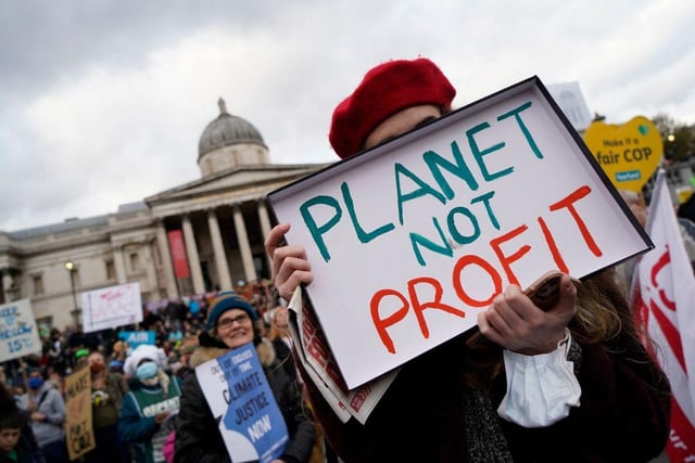 Protests also took place in London with one protestor calling for world leaders to prioritise the health of the planet over profit (Getty Images)