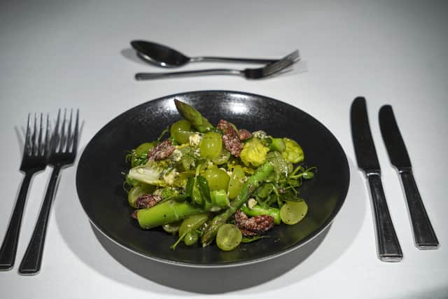 Food review of Whitley Hall Hotel in north Sheffield. Blue Cheese, Grape and Asparagus Salad. Picture Scott Merrylees