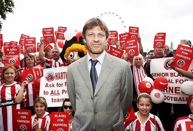 Fairness in Football - Blades fans pictured at Westminster with actor Sean Bean, on June 13, 2007