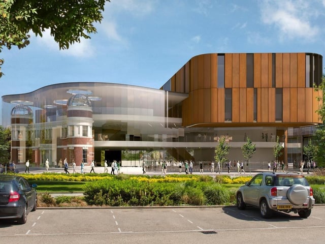The artists's impression of the planned Doncaster museum, library, and archives building building, before work started