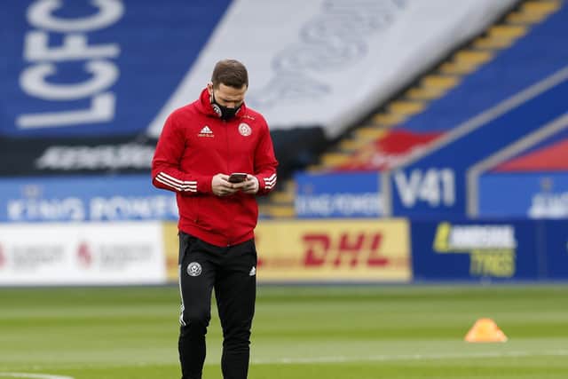 Billy Sharp of Sheffield Utd during the Premier League match at the King Power Stadium, Leicester. Picture date: 14th March 2021. Picture credit should read: Darren Staples/Sportimage