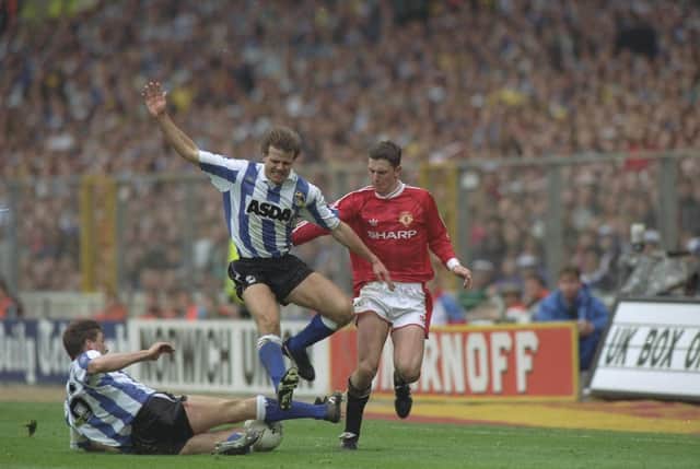 Roland Nilsson (centre) played a key part in keeping dangerman Lee Sharpe quiet during Sheffield Wednesday's 1-0 League Cup final win over Manchester United back in 1991.