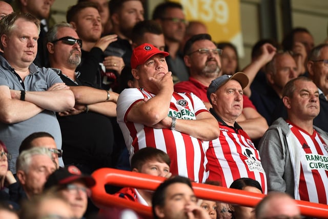 Unhappy Sheffield United fans during the Sky Bet Championship match at Ashton Gate in September 2018  Robin Parker/Sportimage