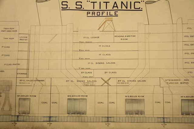 A 33ft (10m) cross-section plan of the Titanic, which was commissioned by the British Board of Trade to assist in the 36-day inquiry into the sinking of the ship. The plan could sell for over £200,000 when it goes under the hammer at auction on April 22.
