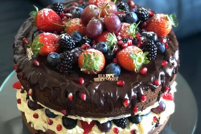 A chocolate lover's dream cake ... with some fruit to balance it out.