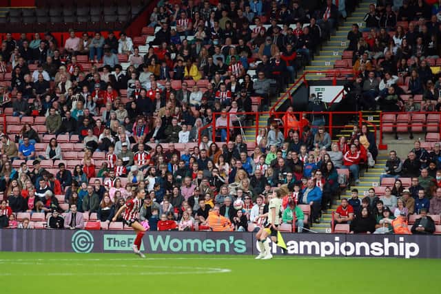 The highest ever recorded crowd for a FA Championship match of 4,100 fans turned out for the The FA Women's Championship match at Bramall Lane. Simon Bellis / Sportimage