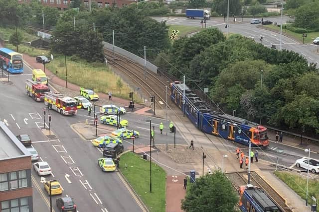 The collision involved a tram and an HGV.