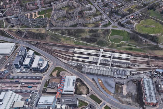 Google Earth image showing the large empty plot in front of Midland Station.
