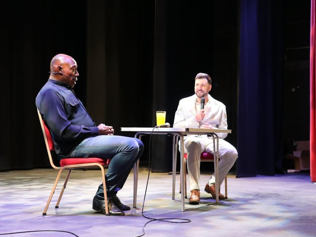 The evening with Frank Bruno at Dereham Memorial Hall with  interviewer Ryan Swain
