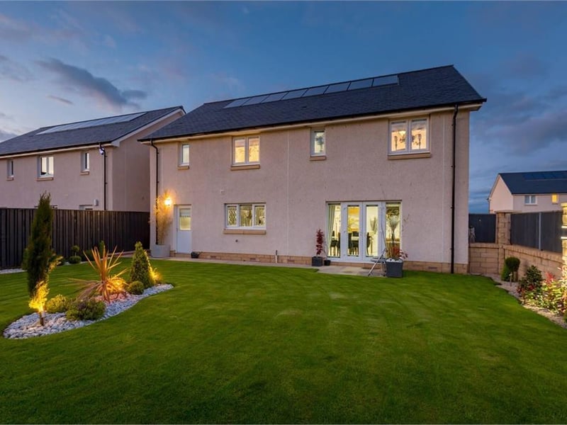 Rear of property with lighting.