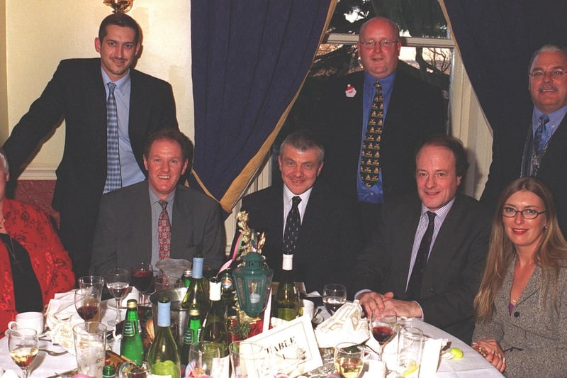 Amongst the diners were (back row) Phil Rice, James Mee, Justin Sane (seated) Sue Fisher, David Edmondson, Mike Blundell, Anthony Riddle and Joanne Townsley pictured in 2000