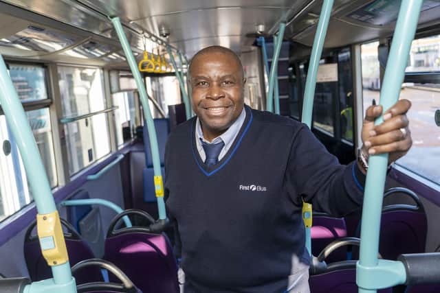 Linford Stephenson on his final day as a driver at First Bus after 44 years. Picture Scott Merrylees